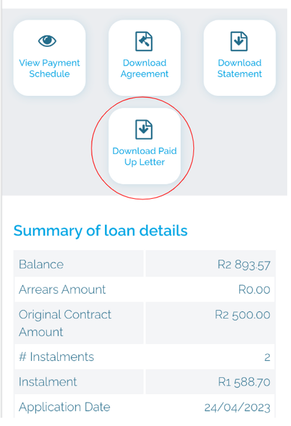 screenshot of fasta login profile to download paid up letter